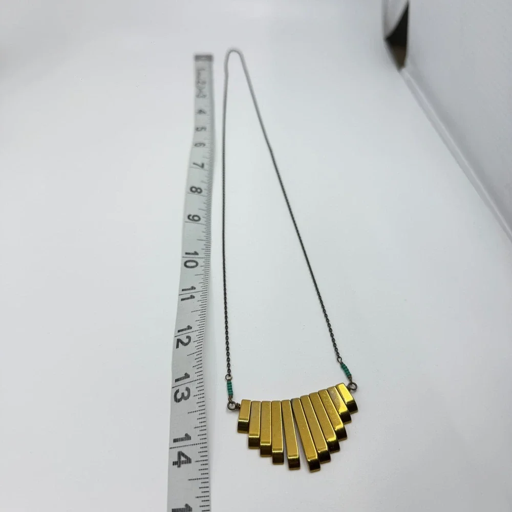 Unique Gold Tone Bar Fan Pendant Necklace Boho Layering Statement Piece Jewelry